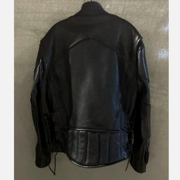 US Made Co Black Leather Jacket Padded Heavy Motorcycle Biker Mens 40 Medium - Picture 15 of 16